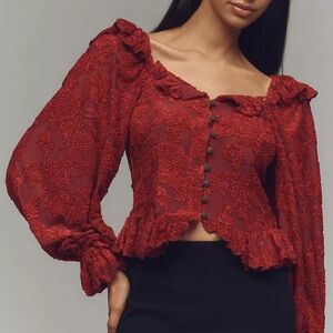 By Anthropologie Velvet Burnout Peasant Top